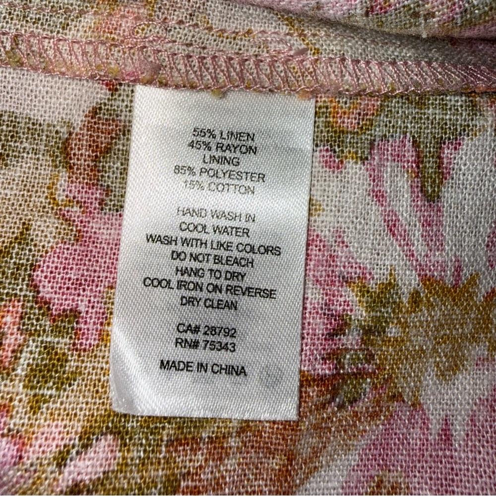 House of Harlow Bow Tie Front Linen Blend Tiered Maxi Dress in Mustard-Pink sz M - Picture 10 of 10